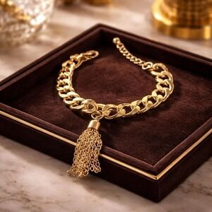 Vintage Gold Tone‎ Chain Bracelet with Tassel